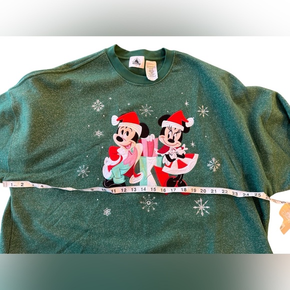 NEW Disney Mickey & Minnie Christmas Sweatshirt Green with Silver Women’s XL - Picture 6 of 7